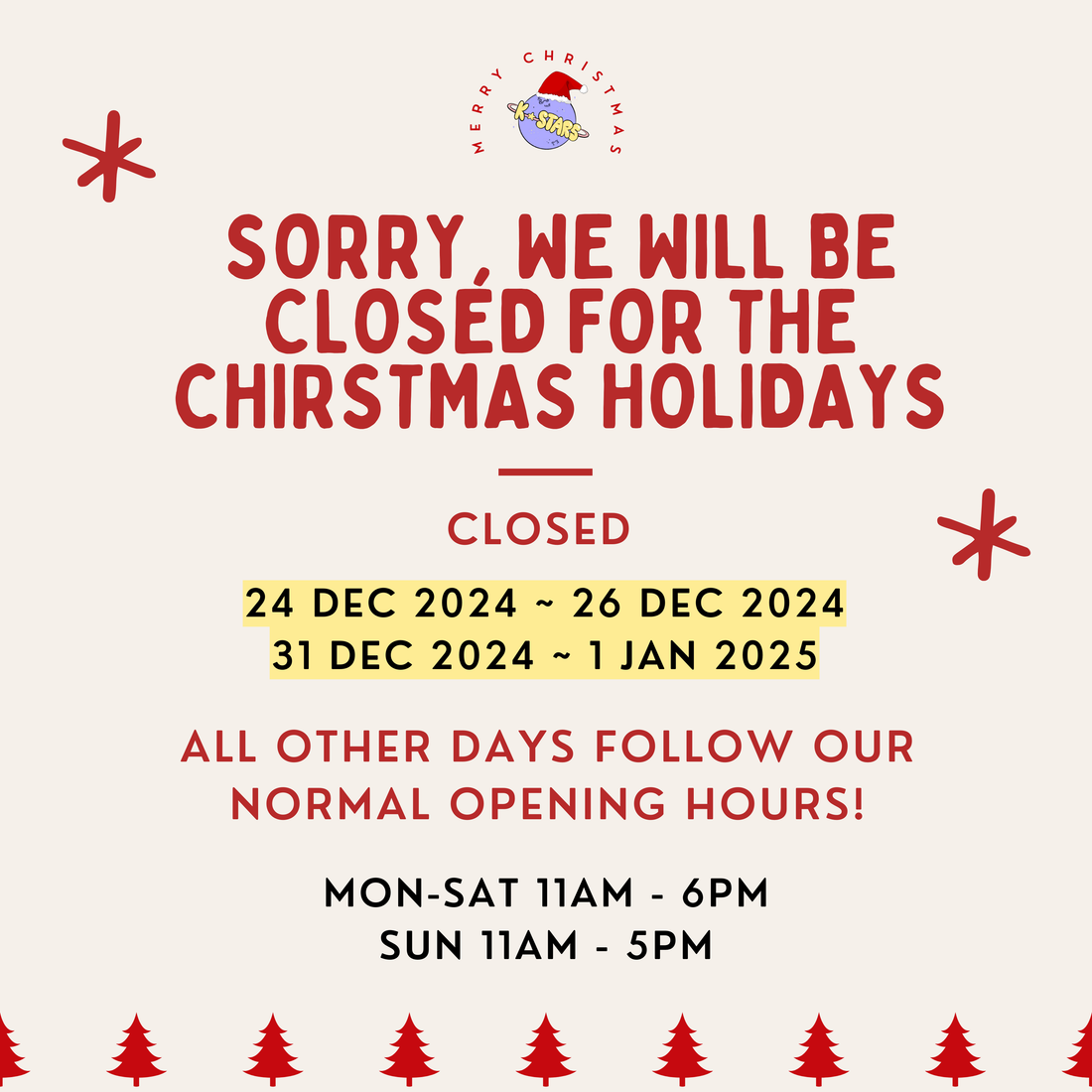 [NOTICE] K STARS 2024 CHRISTMAS & NEW YEAR OPENING HOUR